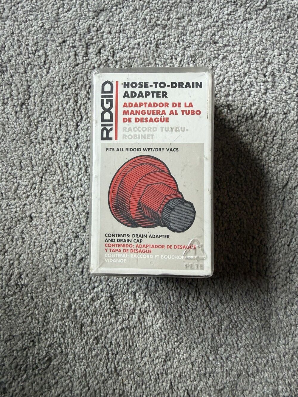 RIDGID VT2519 Hose to Drain Adapter Wet Dry Vac Vacuums Garden Hose Cap Red New